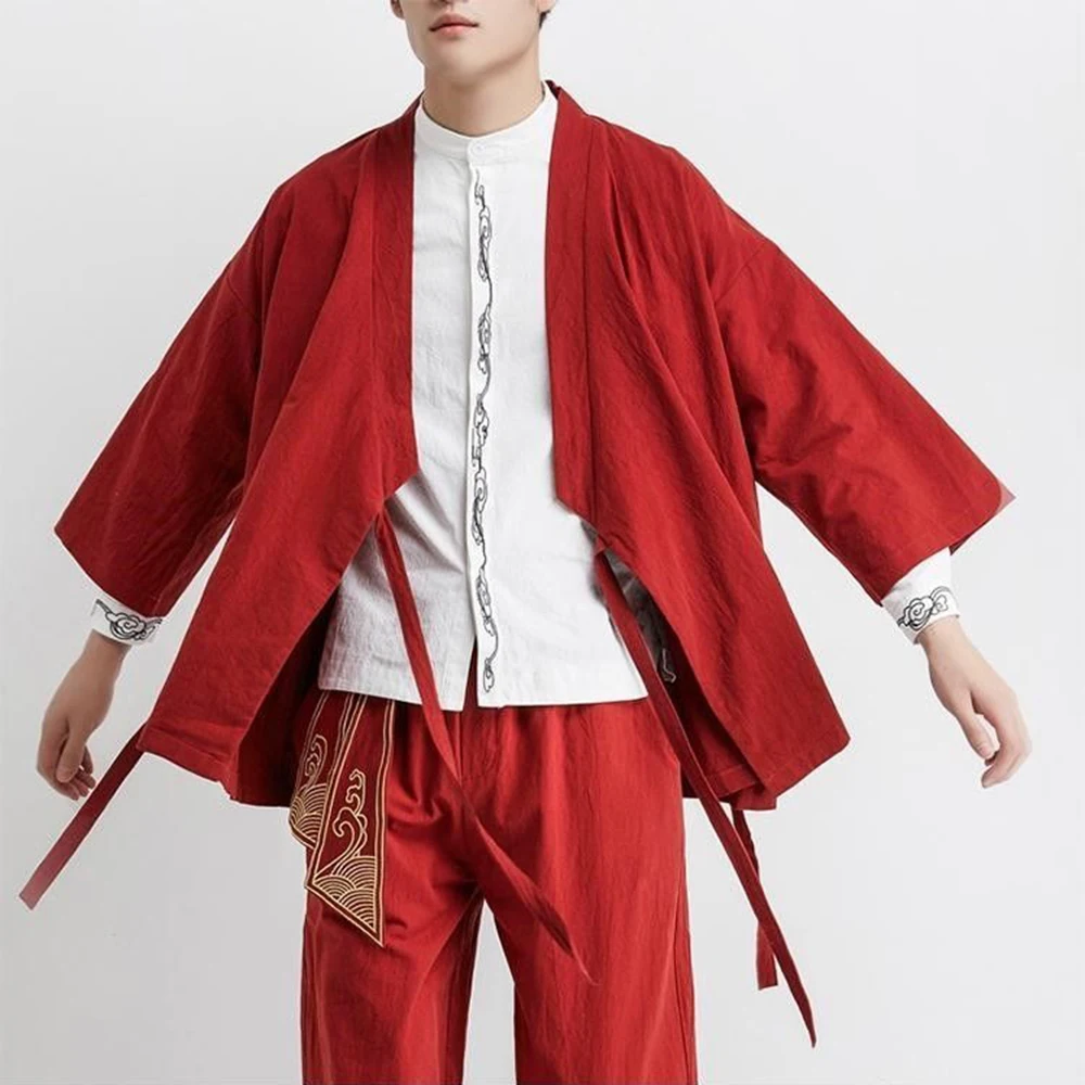 Top Trends: Hanfu Suit Men&#039;sTang Suit Loose Chinese Style Three-Quarter-Sleeve Robe Cardigan Ancient Zen Suit Retro Kung Fu Coat Jacket Shoppable Styles