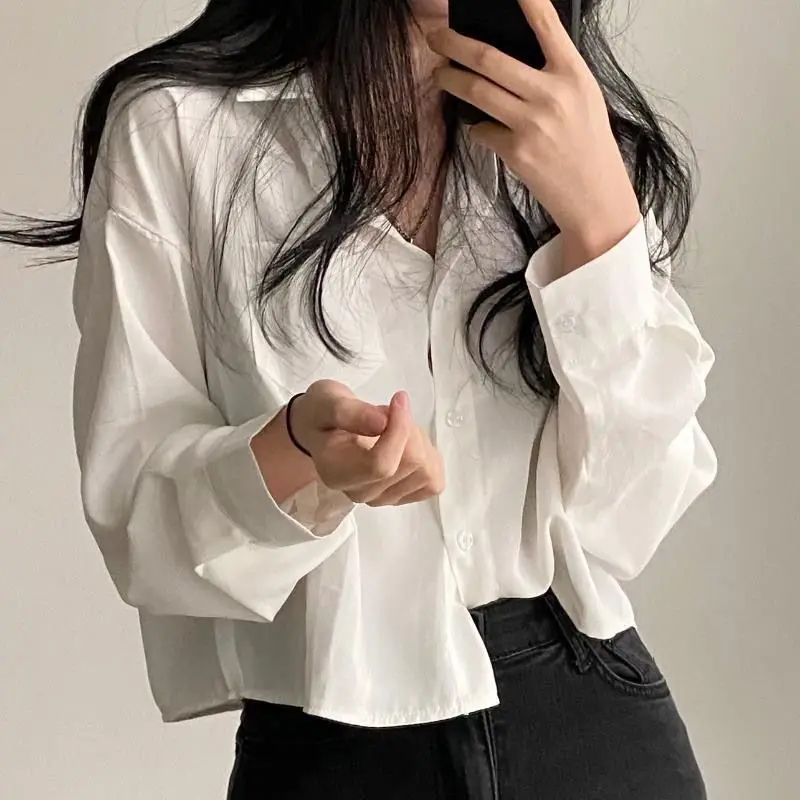 Top Trends: QWEEK Vintage Women Blouse Harajuku Cropped Oversized Shirt Chic And Elegant Long Sleeve Top Korean Style Clothes Fashion Casual Shoppable Styles - Image 6