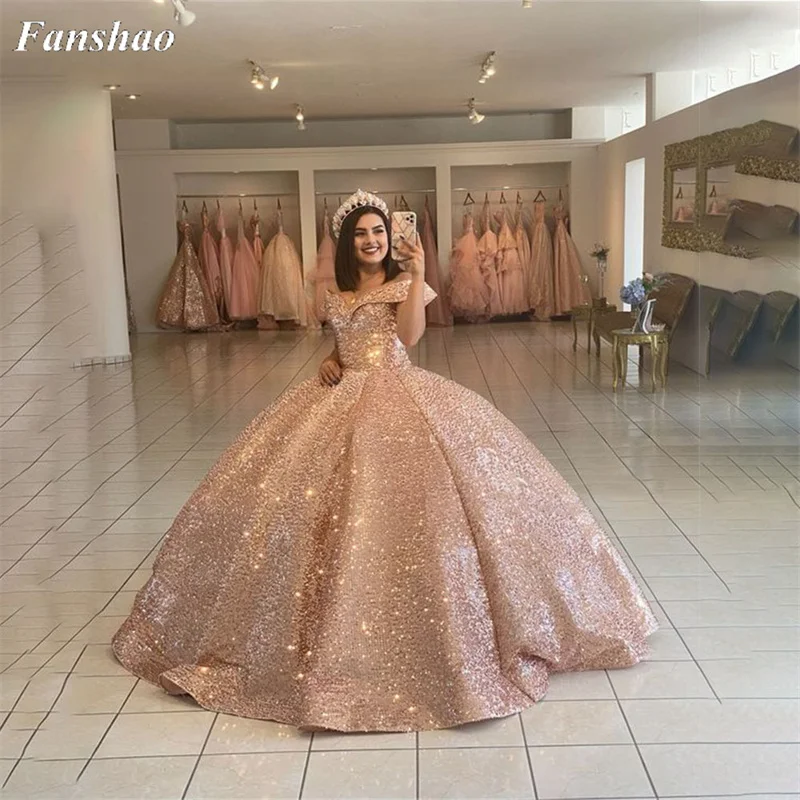 Top Trends: Fanshao Wd694 Quinceanera Dress Sequined Off Shoulder Ball Gown Sparkly Sweet 16 Year Princess Dresses For 15 Years Vestidos Shoppable Styles