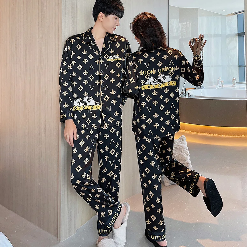 Top Trends: Couple's Home Wear Long Sleeve Thin Artificial Silk Cardigan Korean Style Cartoon Home Outer Wear Large Size Pajamas Shoppable Styles