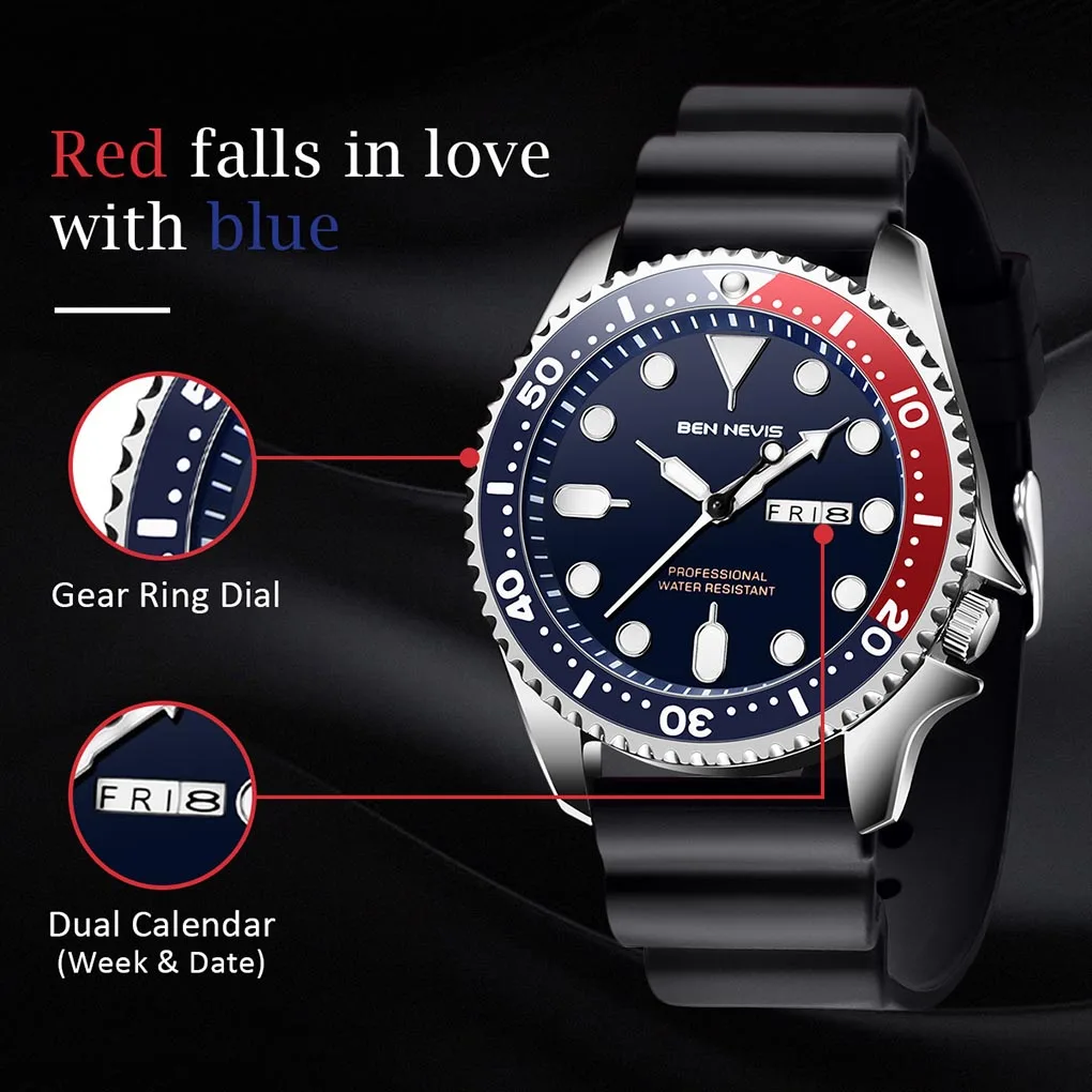 Top Trends: Fashion Men Waterproof Quartz Watch Adjustable Silicone Watchband Date Calendar Wrist Watches Multi Function Quartz Watch Shoppable Styles