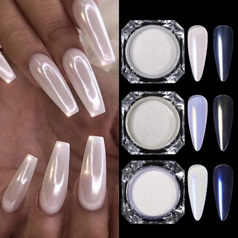 Top Trends: Holographic Nail Dust Ice Neon Mermaid Mirror Glitter Pearl Aurora Nail Powder Chrome Pigment Shiny Nail Art Manicure DIY Shoppable Styles