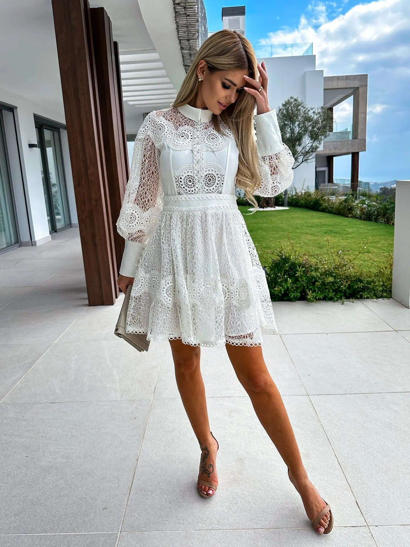 Top Trends: Emperament White Lace Lace Ins Style Dresses For Women 2023 Long-Sleeved Sexy A-Line Women&#039;s Dresses Vestidos Shoppable Styles