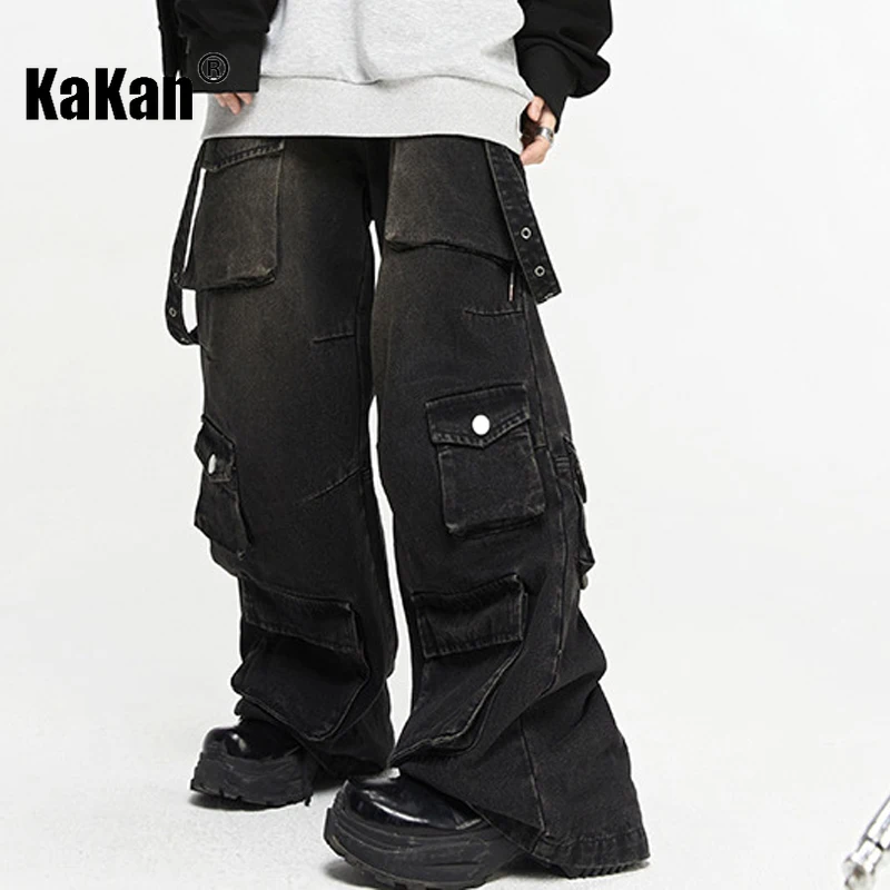 Top Trends: Kakan - American New High Street Multi Pocket Vintage Jeans Men&#039;s Wear, Personalized Wide Leg Pants Loose Jeans K27 Shoppable Styles