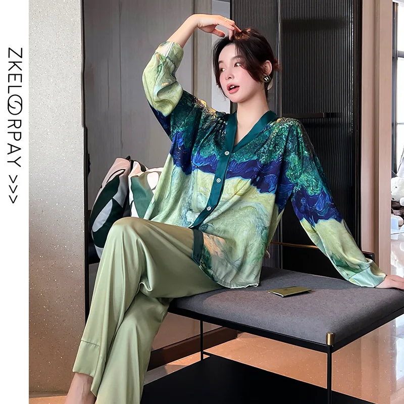 Top Trends: Ice Silk Pajamas Women&#039;s Spring And Autumn Long-sleeved Two-piece Thin Silk Home Service Silk Sexy Large Size Women&#039;s Pajamas Shoppable Styles