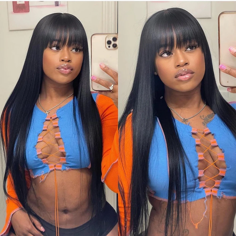 Top Trends: Straight Human Hair Wig With Bangs Short Bob Human Hair Wigs For Black Women Brazilian 30 Inch Full Machine Cheap Wig Shoppable Styles