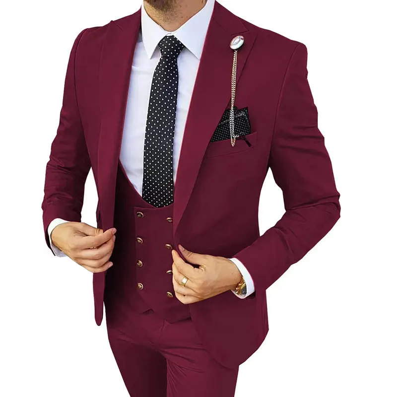 Top Trends: Men 3 Piece Set (Jacket+ Pants+ Vest) 2023 Wedding Dress Elegant Suit For Male Wine Red Single Button Fashion Blazer Business Sets Shoppable Styles