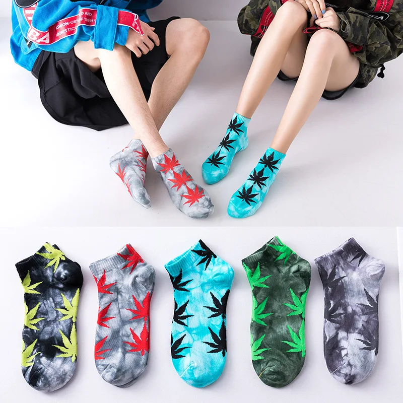 Top Trends: Street Hip-hop Sports Skateboarding Ins Tide Socks Cotton Maple Leaf Tie-dye Colorful Leaf Couple Low Boat Socks Wholesale Shoppable Styles