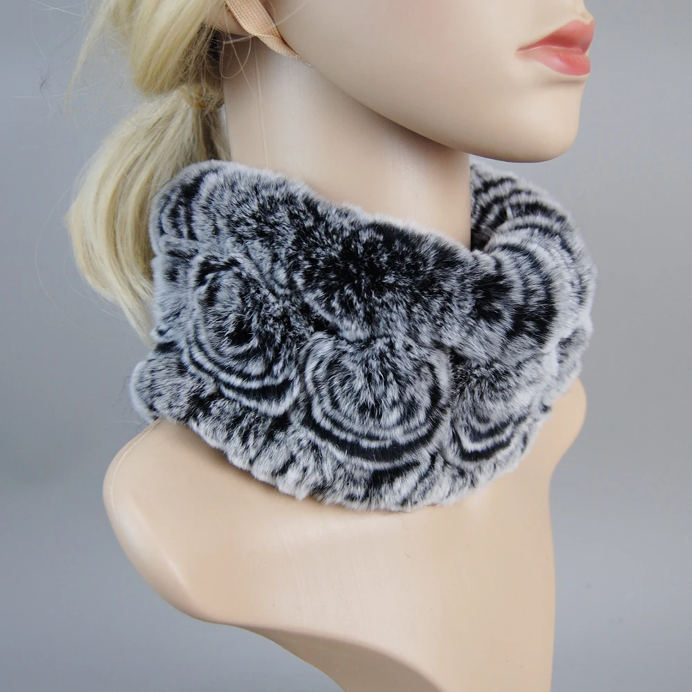 Top Trends: New Design Winter Women Real Fur Handmade Stretch Fur Scarf Knit Genuine Rex Rabbit Fur Headbands Girls Natural Fur Ring Scarves Shoppable Styles - Image 2