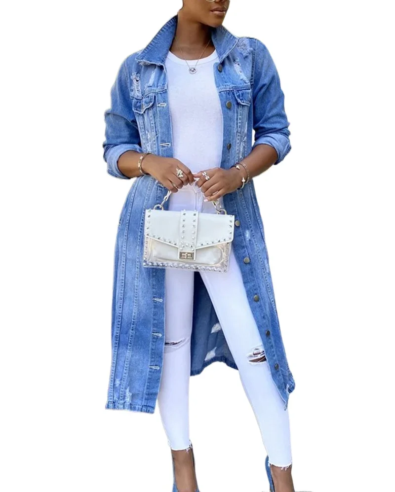 Top Trends: New Fashions Autumn Women Sexy Ripped Denim Jackets 2023 Vintage Casual Long Jean Jacket Winter Female Sleeve Coat Streetwear Shoppable Styles