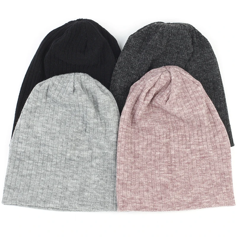 Top Trends: Women Plain Cotton Ribbed Beanies Hat Autumn Winter Warmer Knitted Hats Ladies Stretch Slouchy Striped Baggy Skullies Cap Shoppable Styles