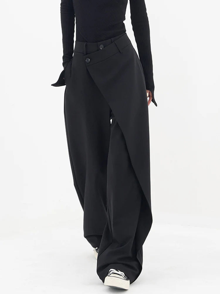 Top Trends: Women Pants High Waisted Wide Leg Pants Irregular Patchwork Casual 2023 Fashion Black Full Length Solid Spring Straight Trousers Shoppable Styles