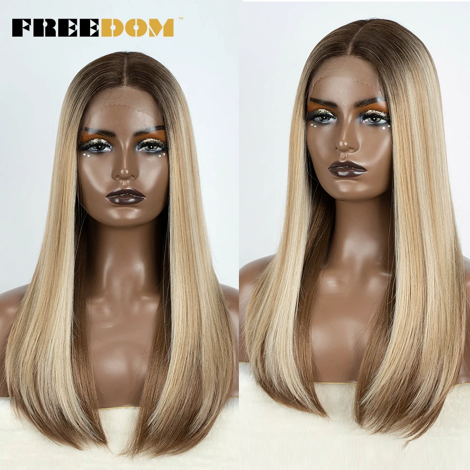 Top Trends: FREEDOM Synthetic Lace Front Wigs For Black Women Straight Bob Wigs 22 Inch Ombre Brown Blonde Lace Wigs Cosplay Wig Shoppable Styles