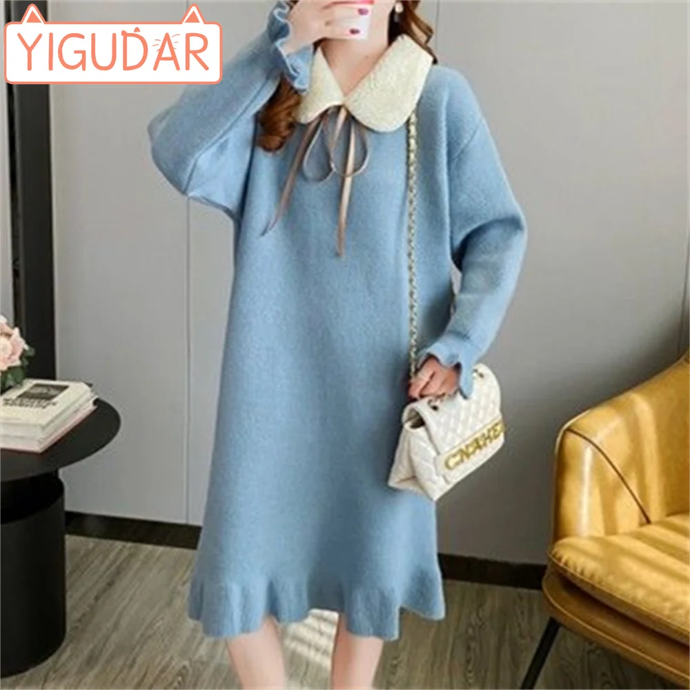 Top Trends: Pregnant New Women Autumn-winter Dress Set Fashion Thick Sweater Top Medium Long Trend Pregnancy Clothes Women Sweater Dress Shoppable Styles