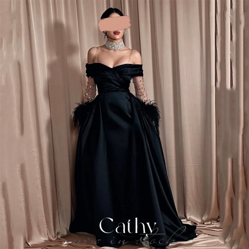 Top Trends: Cathy Elegantly Off Shoulder فساتين سهره فاخره2023 A-line Prom Dresses Luxury Brilliant Diamond Long Sleeves Vestidos De Noche Shoppable Styles