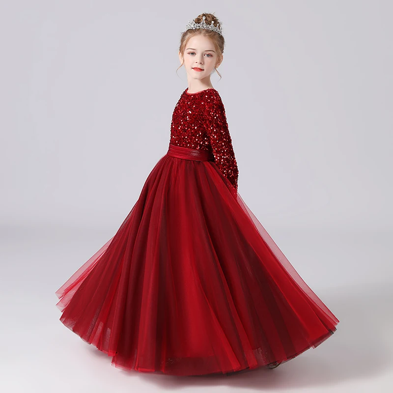 Top Trends: Dideyttawl Glitter Sequins Long Sleeves Flower Girls Dresses For Wedding Tulle Birthday Party Christmas Dress For Girl Shoppable Styles