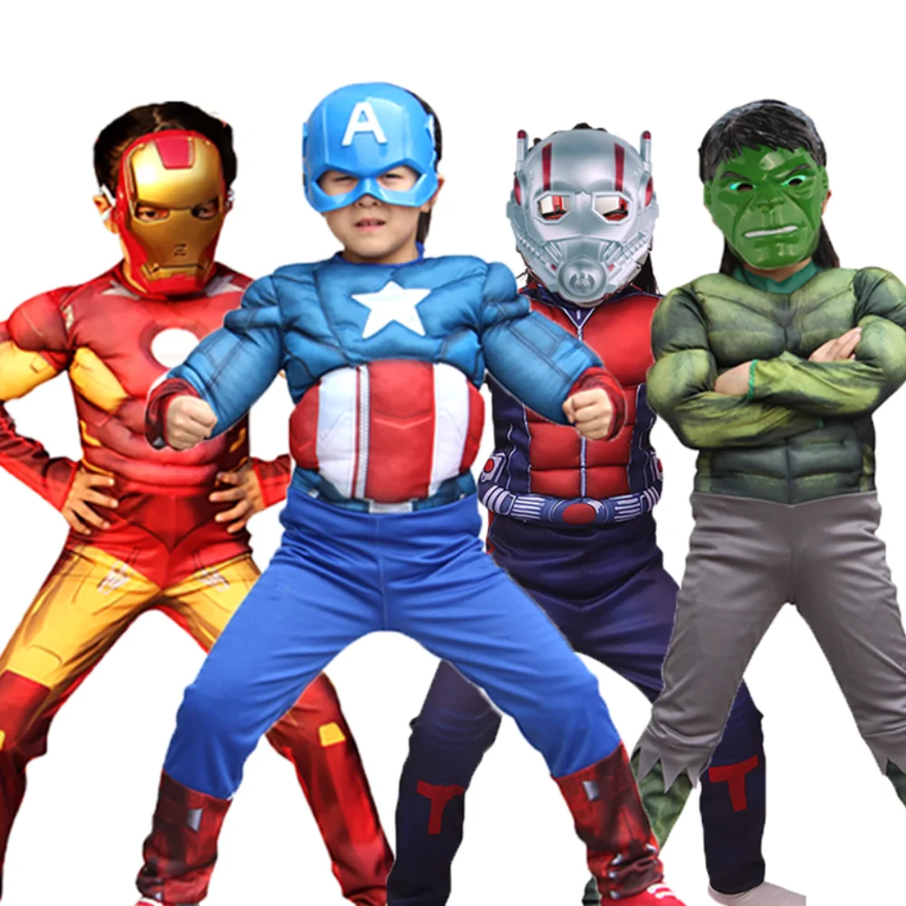 Top Trends: Kids Superhero Iron Man Captain America Cosplay Costume Thor Hulk Muscle Suit With Mask Carnival Party Shoppable Styles