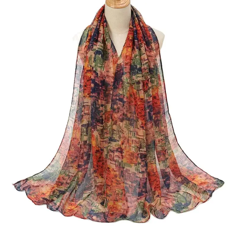 Top Trends: 2023 Spring Fashion Oil Painting Floral Viscose Scarf Lady Print Voile Shawls And Wraps Pashmina Foulards Muslim Hijab 180*72Cm Shoppable Styles