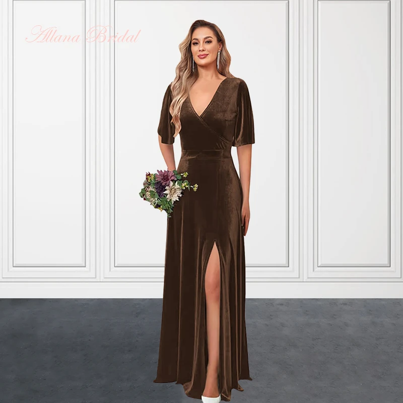 Top Trends: Brown Velvet Bridesmaid Dresses 2024 For Women V Neck Mermaid Party Dresses With Side Slit And Cap Sleeves For Weddings Shoppable Styles