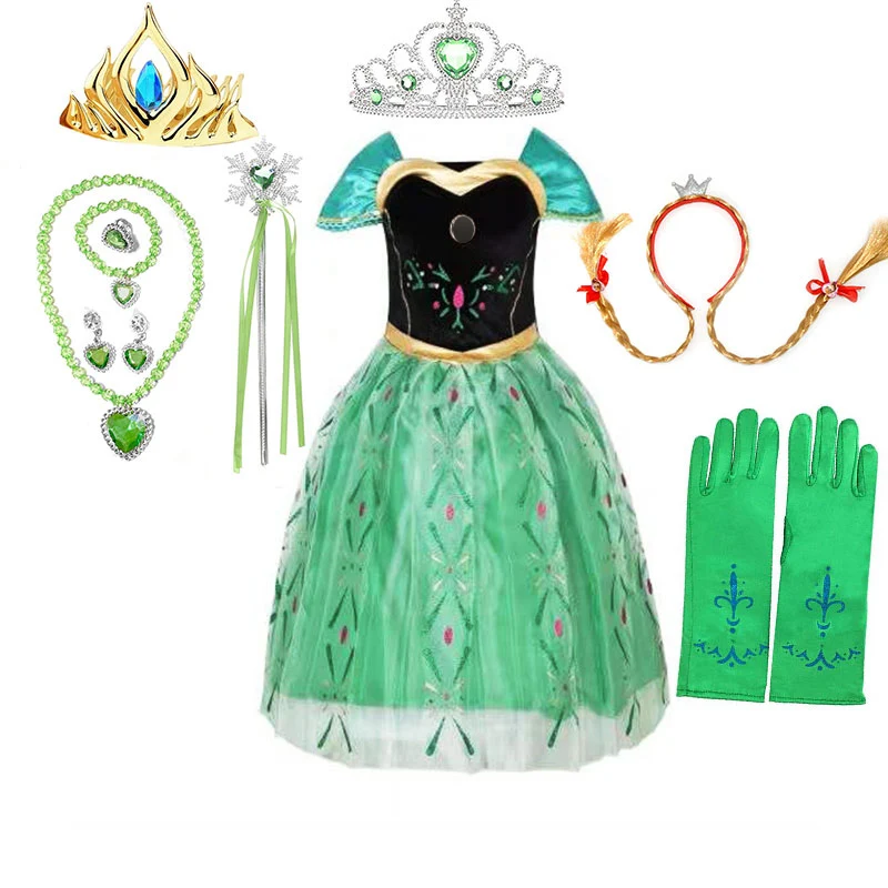 Top Trends: Green Anna Clothing Ball Gown Girls Festival Cosplay Apparel Princess Outfit Toddler Snow Queen Dress Frozen Birthday Party Gown Shoppable Styles