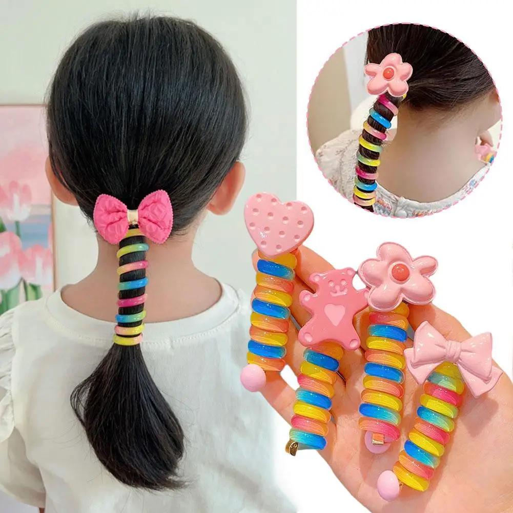 Top Trends: Colorful Bow Flower Heart Telephone Wire HairBands For Kids Elastic Scrunchie Cord Rubber Stretch HeadBand Hair Accessory Shoppable Styles - Image 4