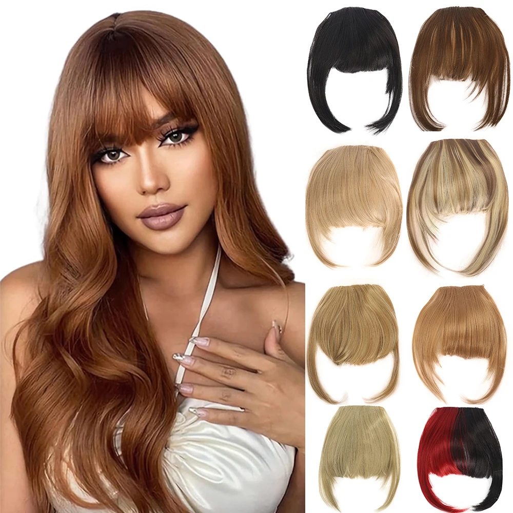 Top Trends: Natural Straight Synthetic Blunt Bangs High Temperature Fiber Brown Women Clip-In Full Bangs With Fringe Of Hair Shoppable Styles