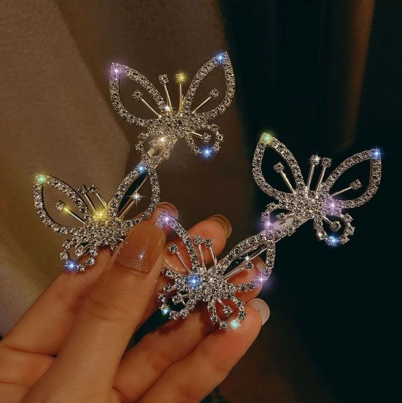 Top Trends: 2022 INS Cute Double Butterfly Hair Clips Clamp For Women Girl Rhinestone Hairpins Barrettes Crab Clip Bridal Hair Accessories Shoppable Styles