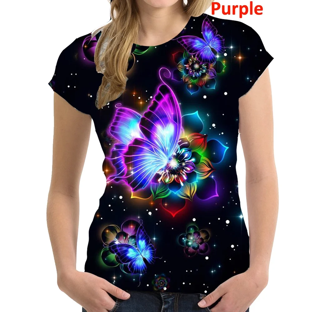 Top Trends: 2022 New Print Butterfly T-shirts For Women Tees Shirt Harajuku Trendy Tops T Shirts Ladies Short Sleeve Tees Slim T-shirt Shoppable Styles