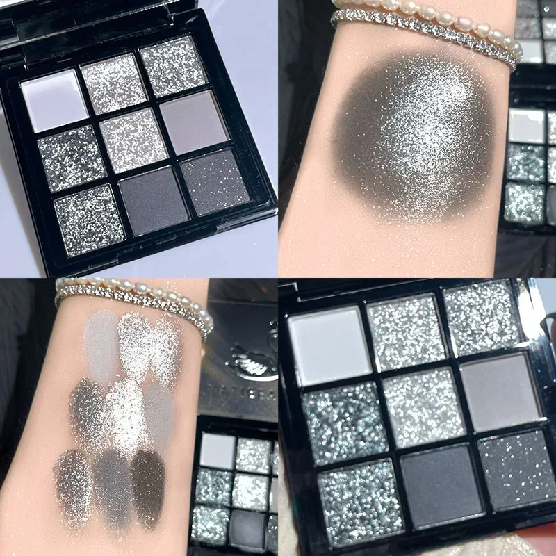 Top Trends: 9 Color Smokey Matte Glitter Eyeshadow Palette Shimmer Sequin Eye Shadow Makeup Palette Cool Toned Gray Black Eye Pigment Palett Shoppable Styles