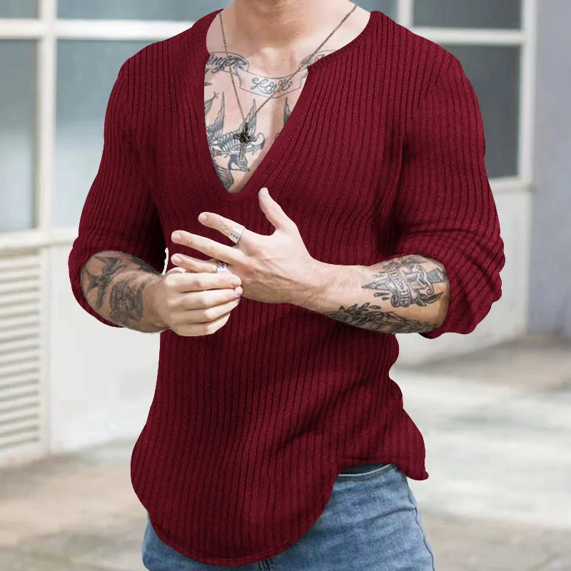 Top Trends: Autumn Winter Men&#039;s V-neck Casual Fashion Sweaters Male Long Sleeve Solid Color All-match Knitting Pullovers Gentmen Jumpers Top Shoppable Styles