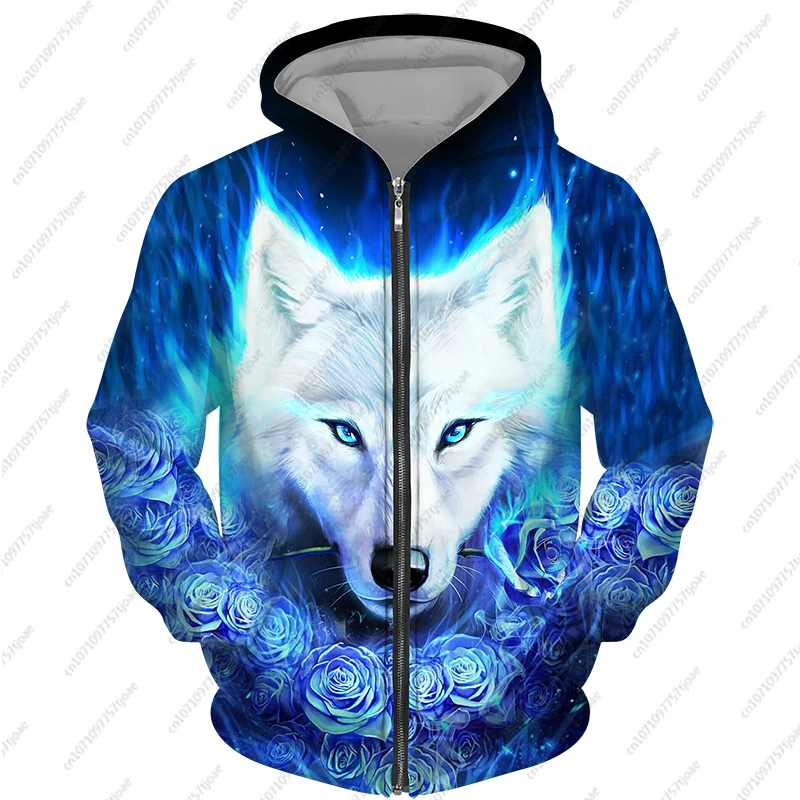 Top Trends: 2024 New Men&#039;s Zipper Hoodie Wolf Fashion Jacket Animal 3D Print Pattern Sweatshirt Street Apparel Casual Clothes Men Clothing Shoppable Styles