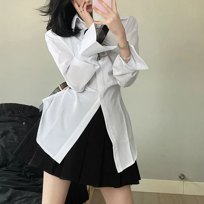 Top Trends: Deeptown White Tunic Women Blouses Korean Fashion Chic Vintage Sexy Tops Ladies Office Wear Long Sleeve Shirts Female Streetwear Shoppable Styles