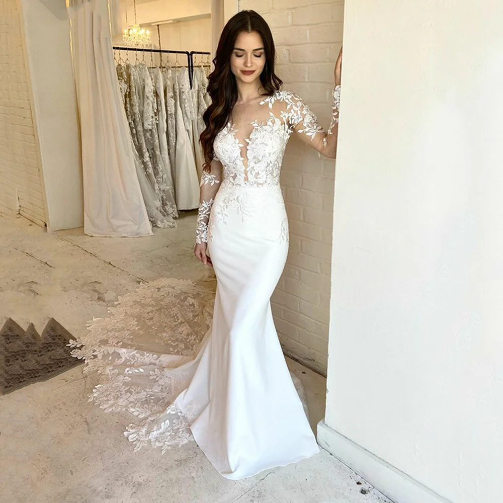 Top Trends: Elegant Lace Mermaid Wedding Dresses For Women 2024 Long Sleeve Lace Appliqued Bridal Gown Illusion Back Ivory Vestido De Novias Shoppable Styles