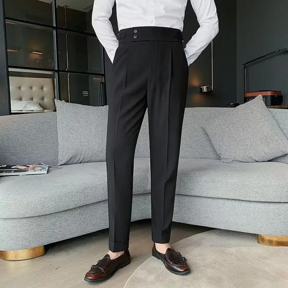 Top Trends: Men Pants Classic Men's Office Trousers Slim Fit High Waist Vintage Pockets For Formal Business Style Elegant Formal Pants Shoppable Styles - Image 4