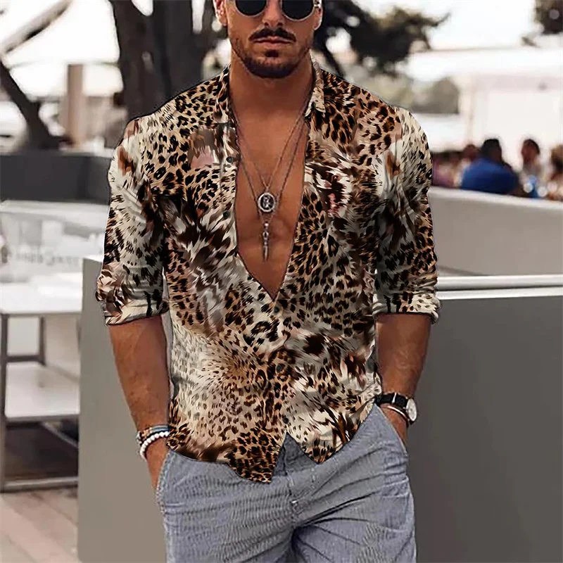 Top Trends: 2023 New Men's Shirt Leopard Lion HD Print Lapel Button Designer Design Sports Fashion Youth Casual Comfortable Soft Material Shoppable Styles