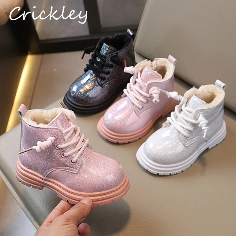 Top Trends: Winter Solid Bling Baby Girls Fashion Boots Plush Warm Zip Kids Ankle Shoes Patent Leather Anti Slip Toddler Children Boots Shoppable Styles