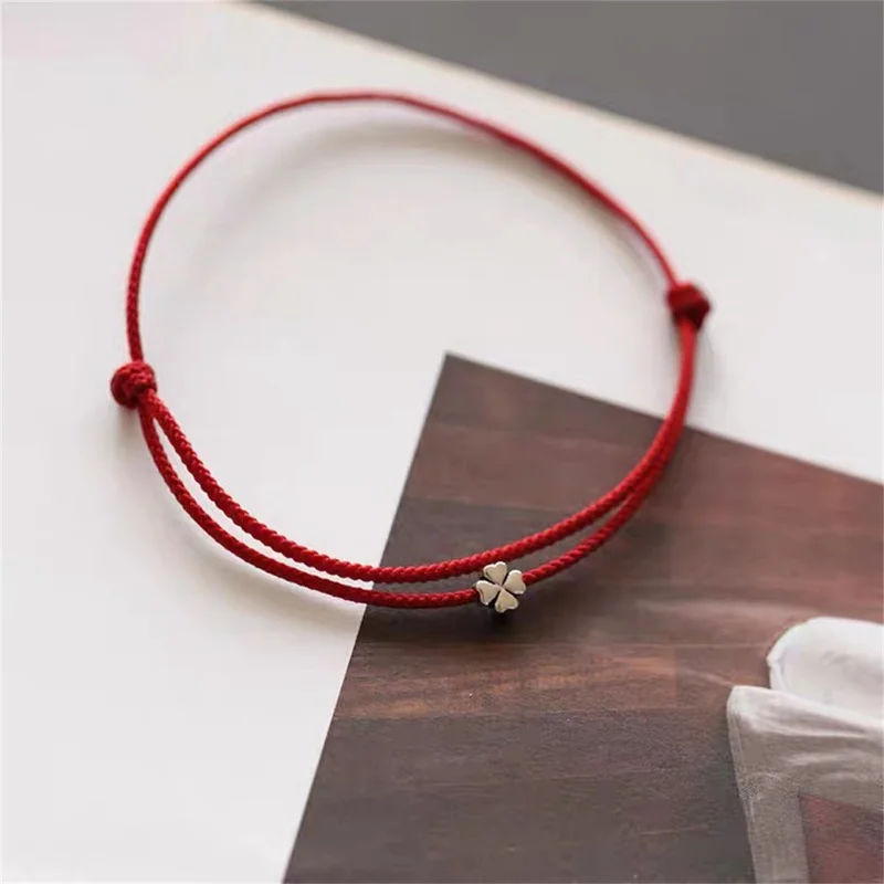 Top Trends: Mini Fashion Four-leaf Clover Red Thread String Bracelet Lucky Red Handmade Rope Charm Bracelet For Women Men Jewelry Shoppable Styles