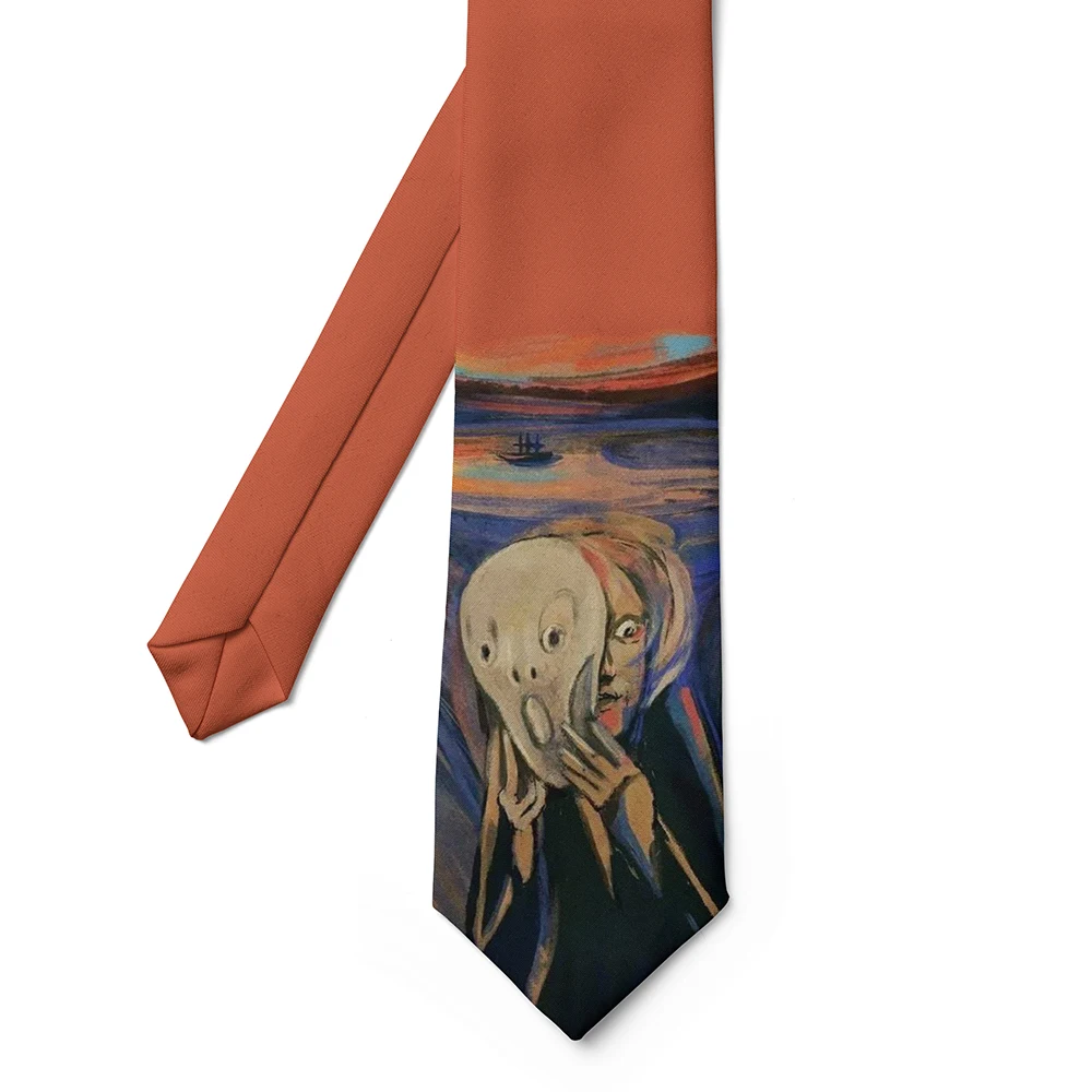 Top Trends: Fashion 8cm Wide Polyester Ties Oil Painting The Scream Sailboat Cat Funny Necktie Leisure Party Wedding Shirt Suits Accessories Shoppable Styles - Image 2