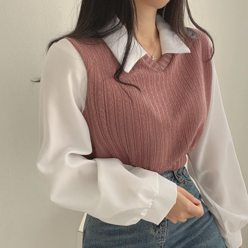 Top Trends: Korean Shirts Women Chic Fake Two Thicked Shirt Elegant Spring Autumn Long Sleeve Fashion Streetwear Casual Female Blouses Tops Shoppable Styles - Image 3