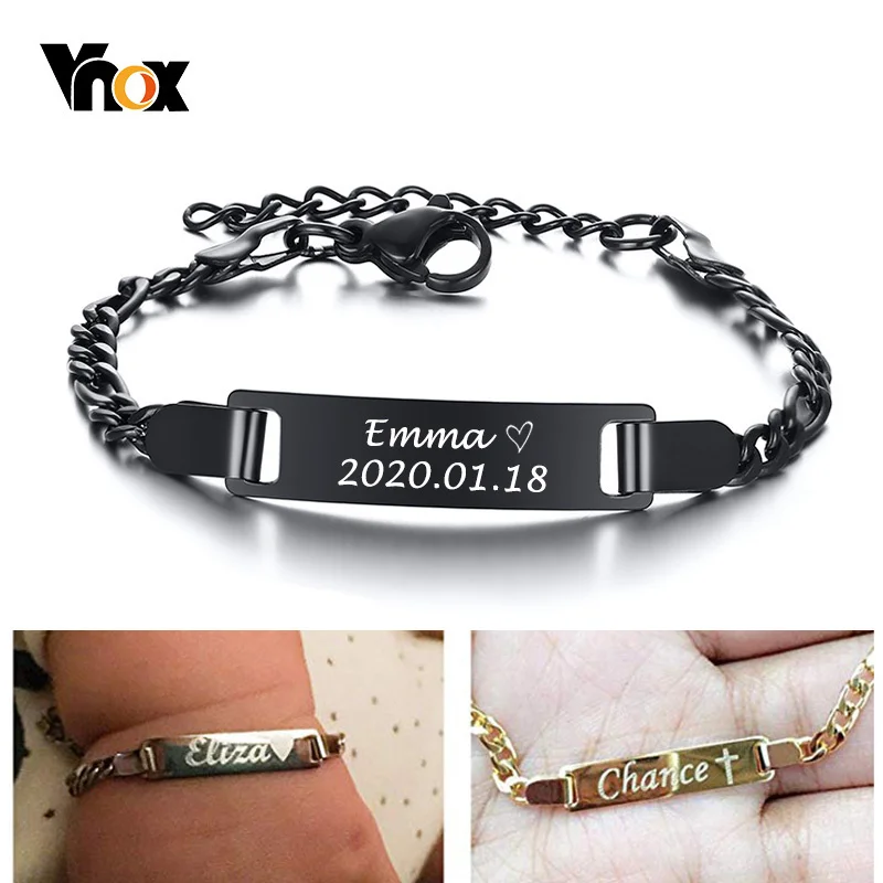 Top Trends: Vnox Anti Allergy Stainless Steel Bracelets For Baby Babi Customize Name Birth ID Bar Personalized Girls Boys Child Unique Gift Shoppable Styles