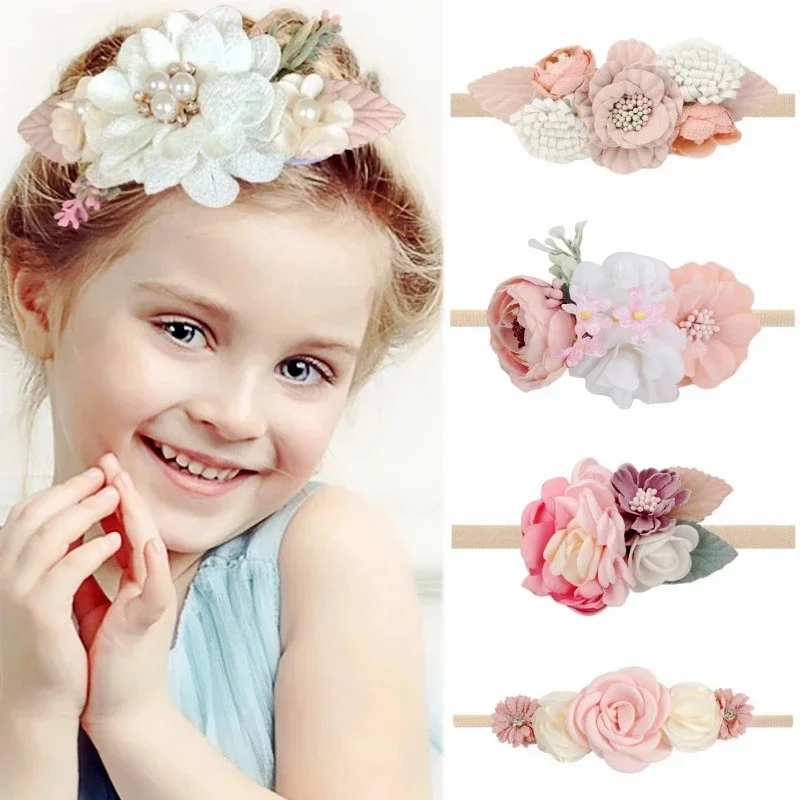 Top Trends: Floral Girl Headband Newborn Baby Toddler Nylon Elastic Hair Ties Princess Hairband Kids Hair Rope Pearl Flower Hair Accessories Shoppable Styles