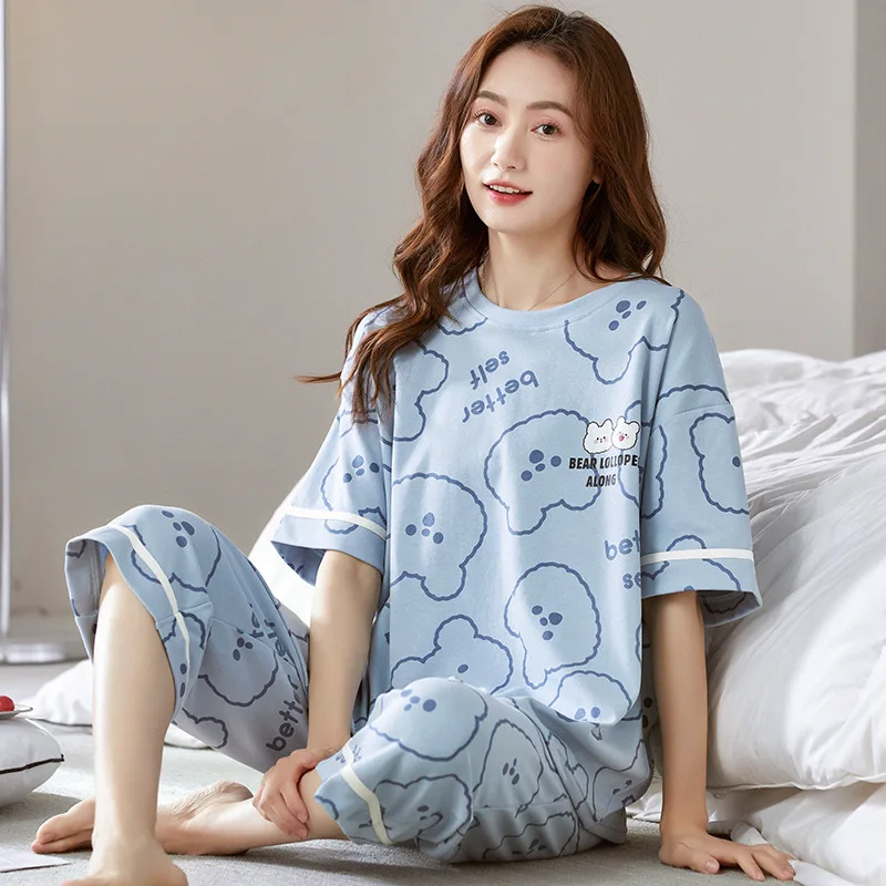 Top Trends: Women's Pajamas Sets Cotton Pyjamas Cartoon Pijamas Loungewear Short Sleeve And Pants Suit Sleepwear Nightwear Women Homewear Shoppable Styles - Image 3