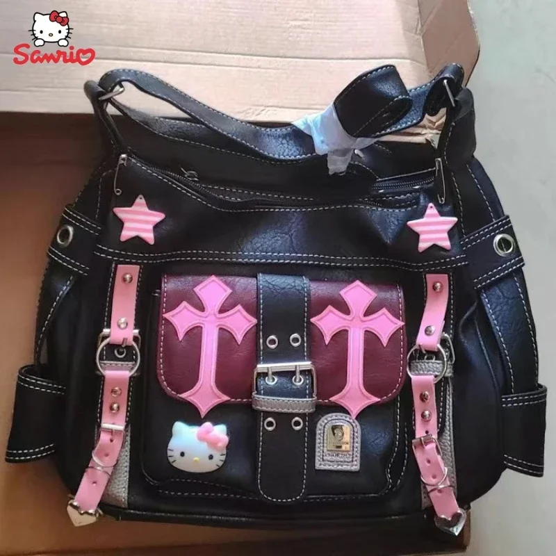 Top Trends: Sanrio Hello Kitty Gothic Punk Vintage Pink Cross Chains Crossbody Bags For Women Toys Hot Girl Handbag Y2k Trend Tote Bag Gift Shoppable Styles