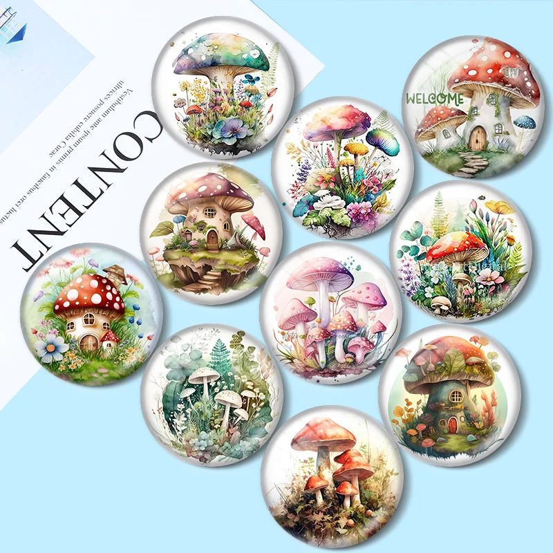 Top Trends: New Beautiful Mushroom Wreath 10pcs 12mm / 18mm / 20mm / 25mm Round Photo Glass Cabochon Demo Flat Back Making Findings Shoppable Styles