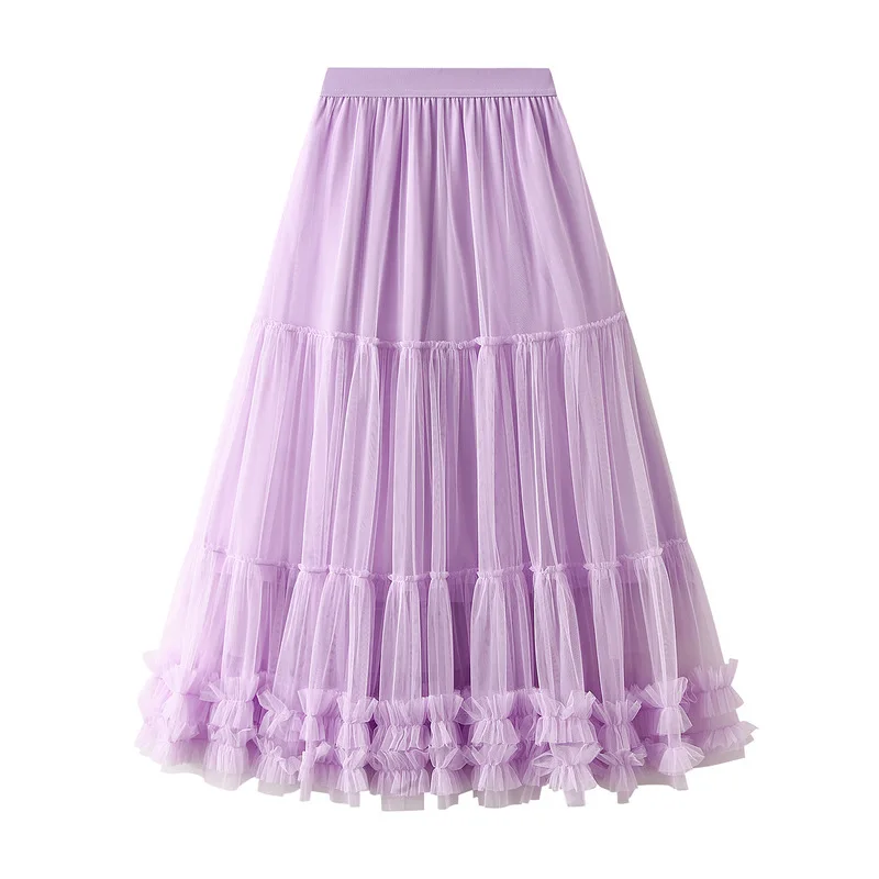 Top Trends: Heavy Industry Wooden Ear Stitching Big Swing Puffy Tulle Skirt Women High Waist Long Sweet Mesh Max Pleated Skirt Female Shoppable Styles