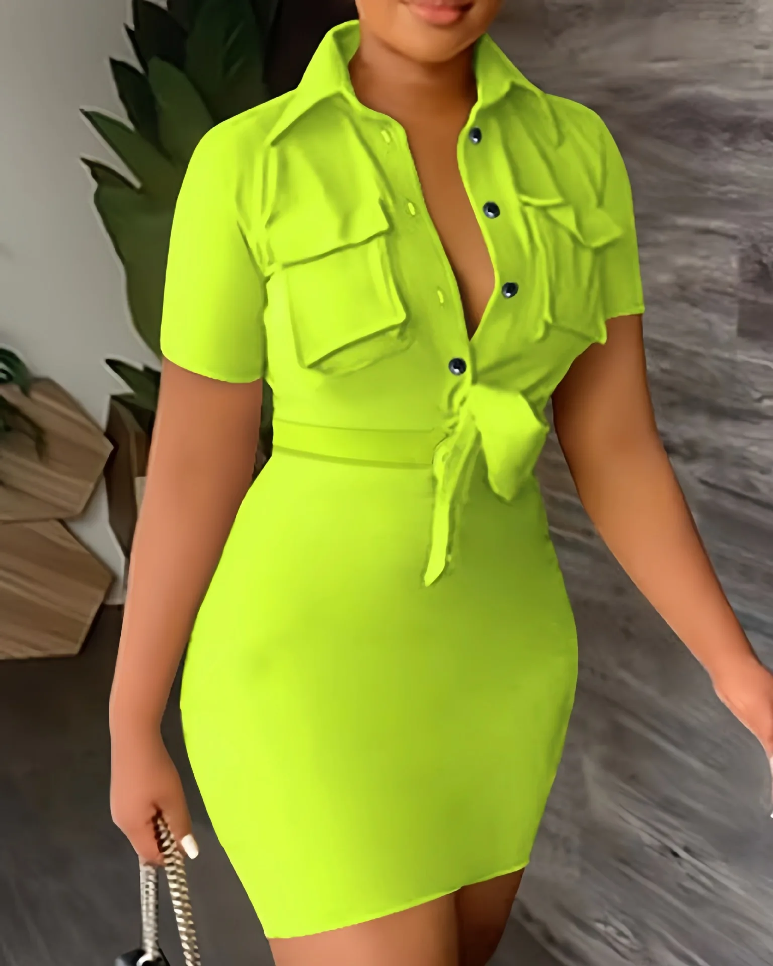 Top Trends: Women's Dresses 2023 Summer Fashion Solid Color Lapel Short Sleeve Casual Pocket Design Tied Detail Mini Shirt Package Hip Dress Shoppable Styles