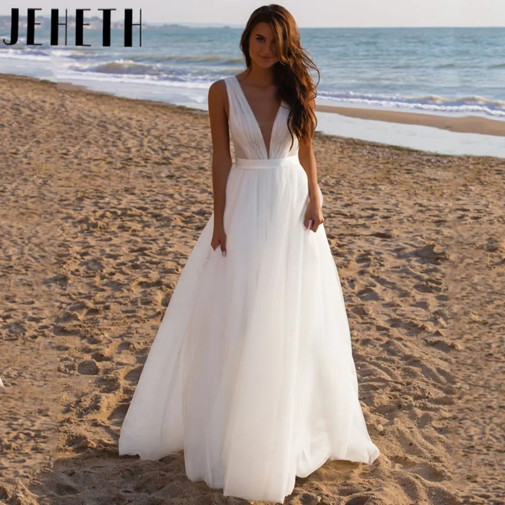 Top Trends: JEHETH Elegant A Line Wedding Dress 2024 Charming Deep V-Neck Bridal Gown Sleeveless Backless Tulle Custom Made Robe De Mariée Shoppable Styles - Image 4