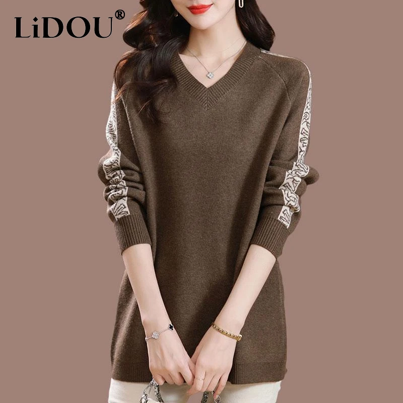 Top Trends: Autumn Winter New Solid Color Fashion Long Sleeve Sweater Women High Street Casual Loose Elegant All-match Mid-length Pullovers Shoppable Styles