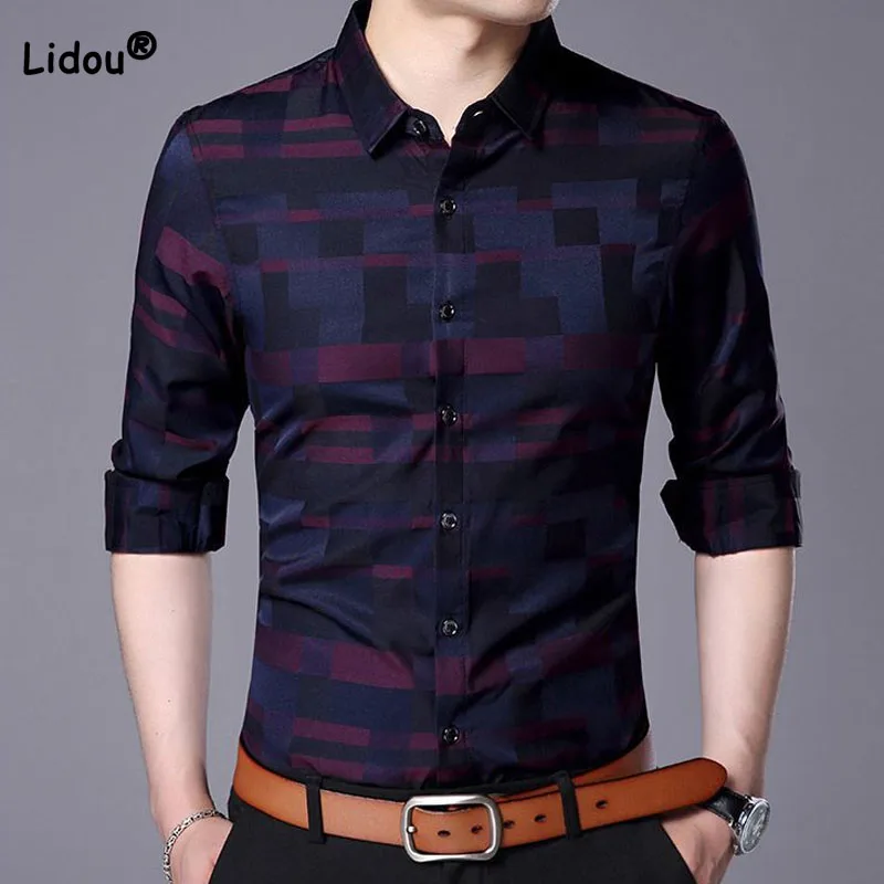 Top Trends: Business Office Casual Men's Single-breasted Shirt 2023 Spring Trend All-match Fashion Long Sleeve Printed Shirt Male Clothes Shoppable Styles