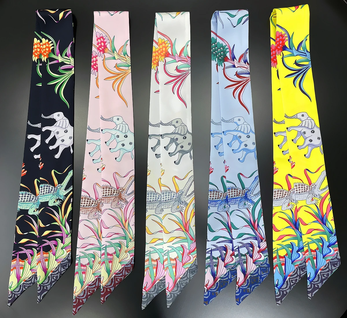 Top Trends: 2023 Brand Design Elephant Giraffe Women Scarf Luxury Silk Scarf Fashion Hair Headband Foulard Skinny Bag Scarves Neckerchief Shoppable Styles